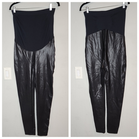 Spanx Mama Maternity Black Faux Leather Leggings Size 1X Vegan Leather Stretchy - Picture 5 of 16